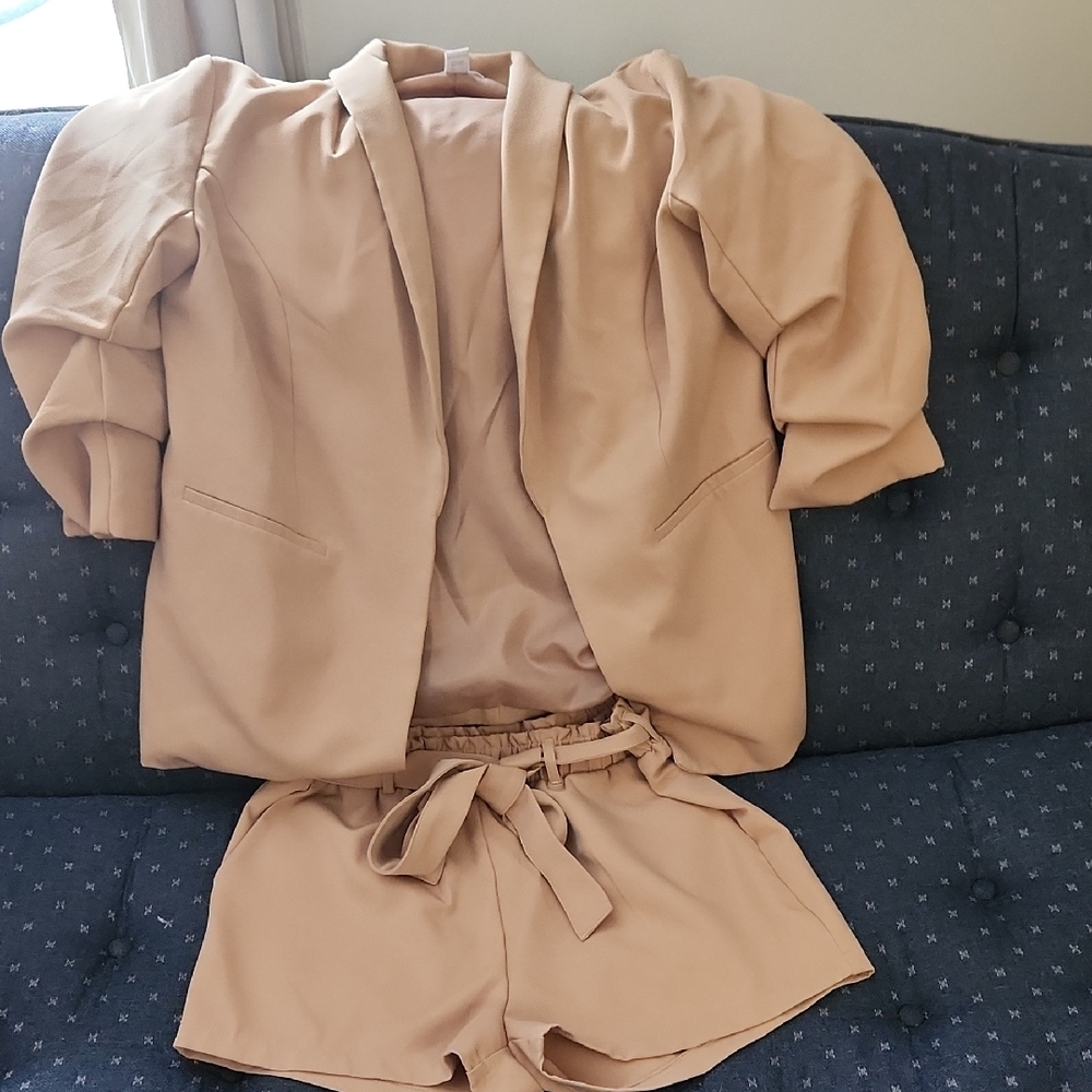 Chic Tan Blazer and Shorts Set